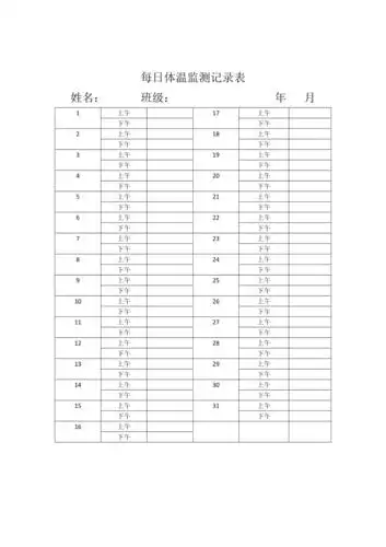 每日体温监测记录表