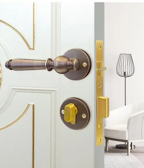 铠铜威美式法式全铜轻奢入户房间门分体锁轻奢静音室内卧室门把手通用