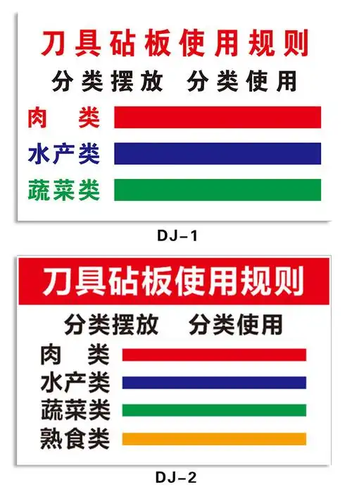 刀具砧板使用规则分类 摆放分类使用食品安全颜色分类亚克力标识牌