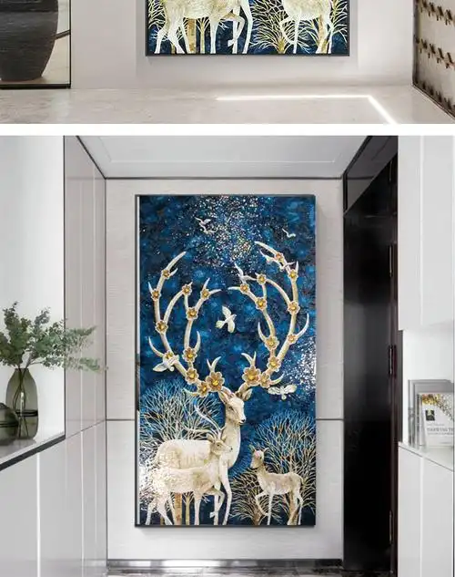 马赛克背景墙简约现代电视玄关客厅过道瓷砖鹿剪画拼图拼花装饰画更多