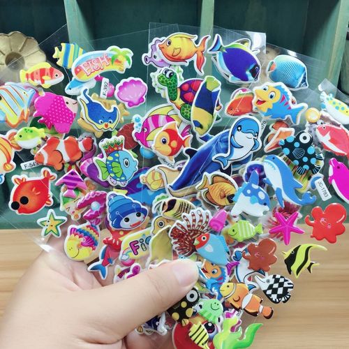 海洋世界动物卡通泡泡贴纸鱼类海底生物儿童小孩认知手工贴画玩具