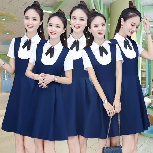 幼师服套装女2020春夏新款幼儿园老师工作服团体表演服美容师制服