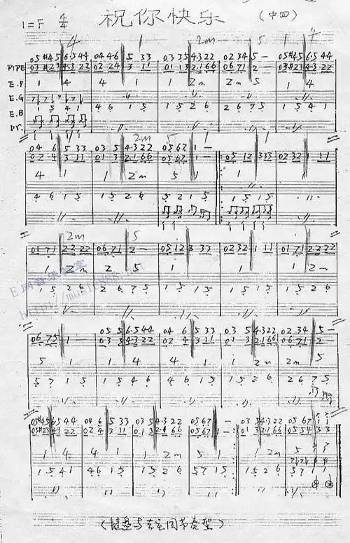 【祝你快乐简谱】祝你快乐-(乐队总谱)[手稿]简谱