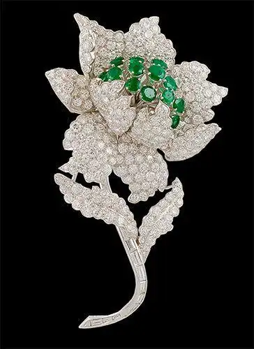 depose two tone diamond and emerald flower brooch - yafa jewelry