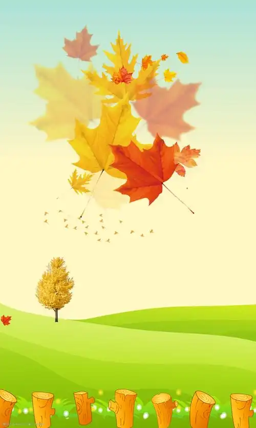 秋天枫叶卡通草坪背景psd分层广告背景