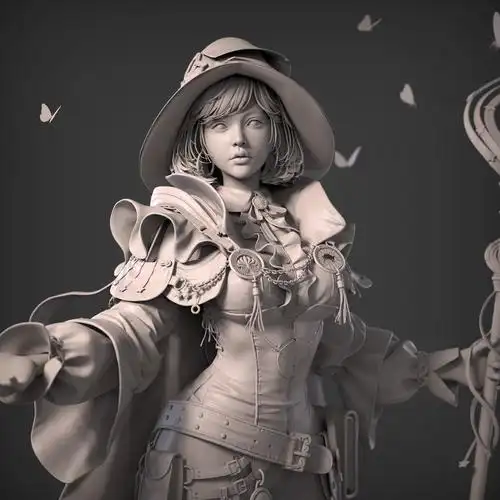 女法师人物模型雕塑_3d角色建模_直线网