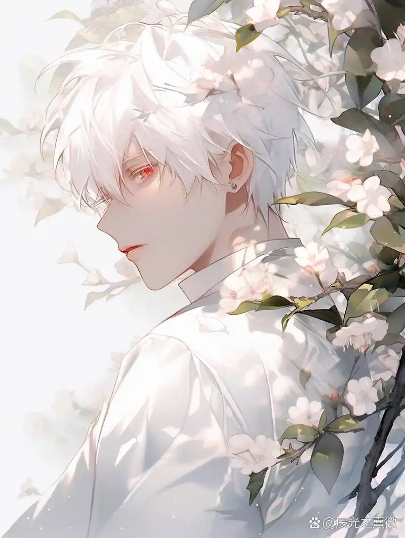 【白发男生动漫头像】花的温柔,抵御一切  白发男生, 温柔的神.