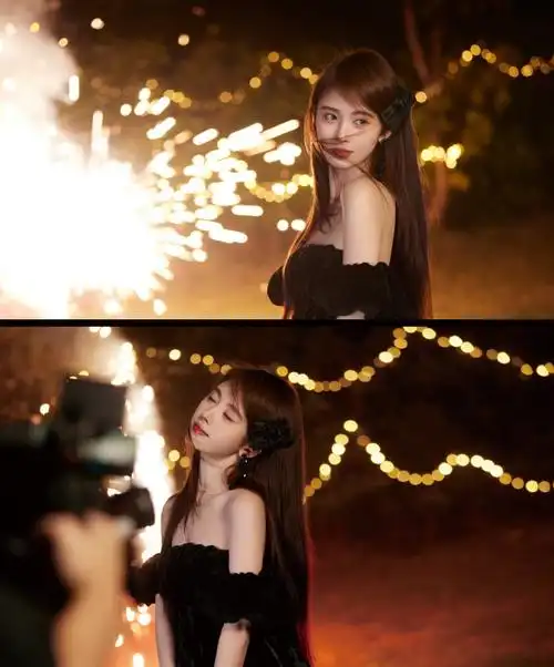 鞠婧祎新年烟花氛围感写真