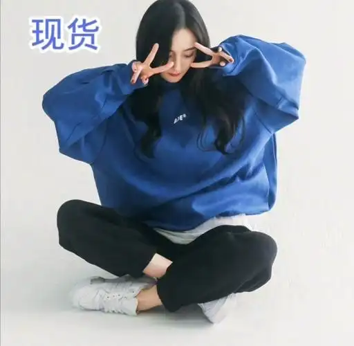 [现货]ader error秋冬杨幂蓝同款全套包装bf情侣款加厚宽松卫衣