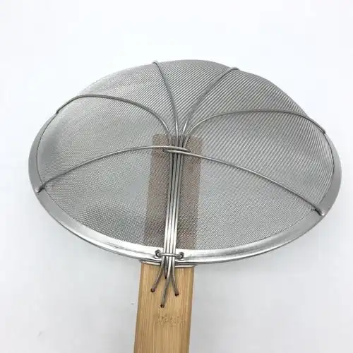 漏勺细网不锈钢竹柄大漏线漏炸密喱过滤网捞面渣捞漏勺钢丝网厘笊篱细