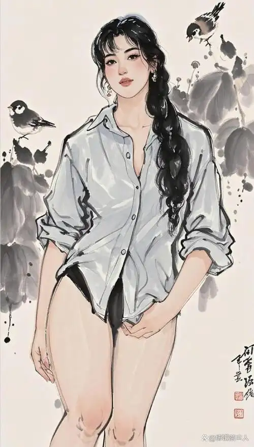 但随着现代卡通绘画与ai绘画风的介入,一些人物国画写意作品也在力求