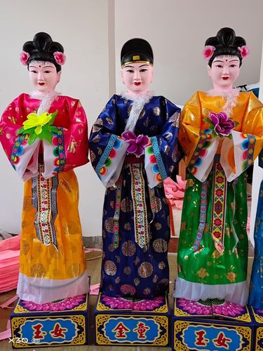 定制童男童女金童玉女电动人新款丧葬用品纸人布人纯手工制作