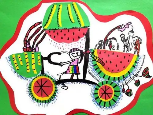 少儿书画作品-《西瓜饮料车》/儿童书画作品《西瓜饮料车》欣赏_中国