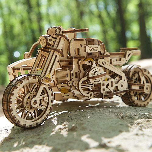 创意ugears乌克兰3d木质拼图挎斗摩托车手工哈雷建筑