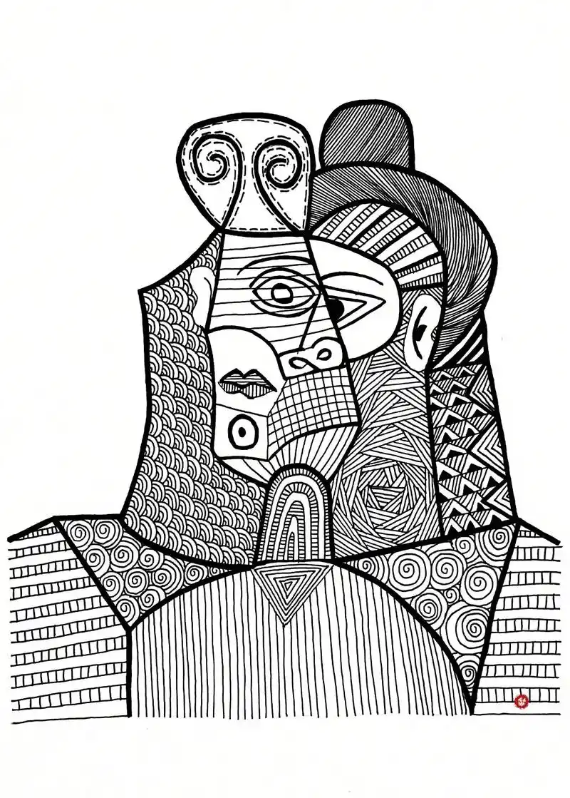 线描画/临摹-毕加索《戴绿帽子的女人像》#创意美术 #毕加索 - 抖音