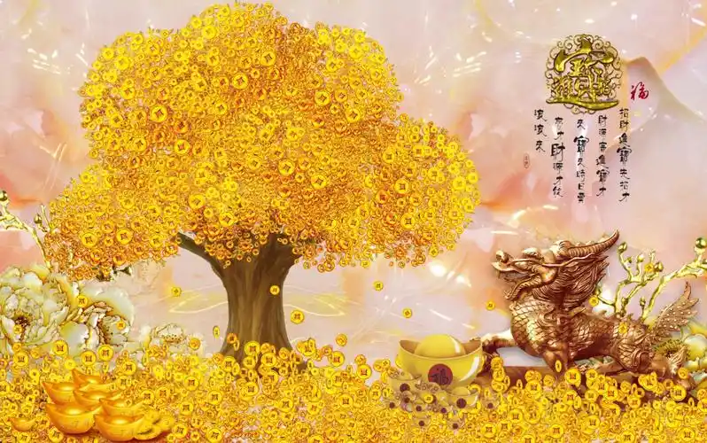 摇钱树高温煅烧背景墙