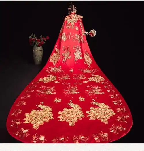 中式婚纱凤冠霞帔秀禾服新娘结婚中式礼服凤冠霞帔古代婚纱嫁衣披肩大