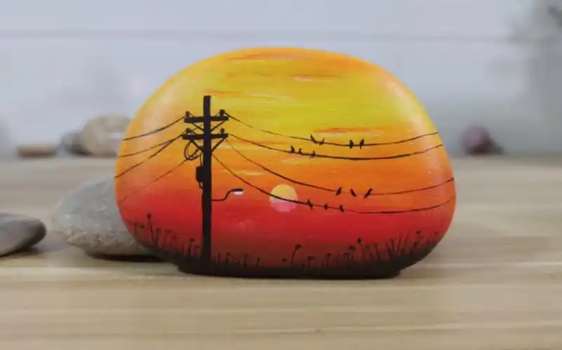 石头画风景落日教程.