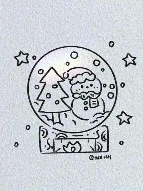 圣诞节水晶球治愈系可爱简笔画