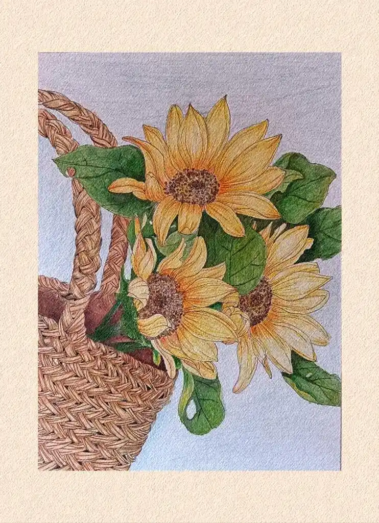 向日葵#绘画过程 #向日葵创意美术  - 抖音