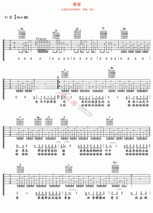 韩红《青春》 吉他谱