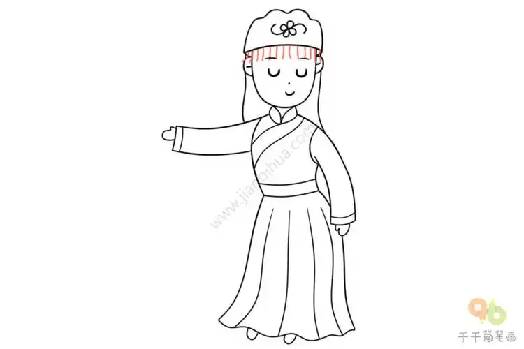 少数民族锡伯族女孩简笔画