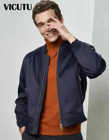 威可多vicutu男士夹克黑色时尚修身休闲棒球领短款秋冬