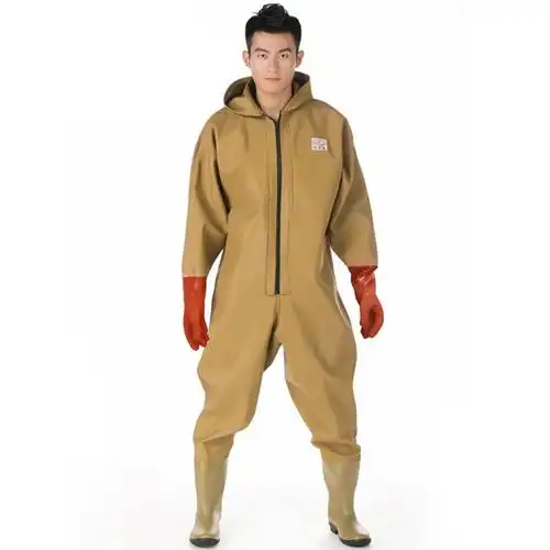 兰诗下水裤全身防水鱼裤连体雨裤 手套款黄色全身/110丝/360°防水 40