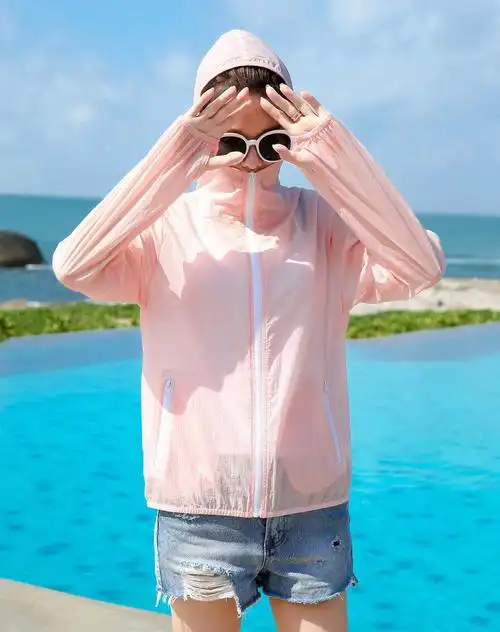 夏季新款百搭女士短款晒连帽防外套防晒服皮肤衣