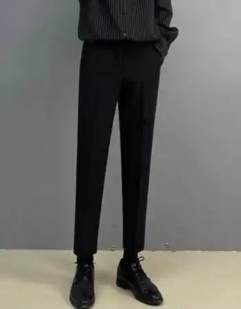 新款休闲裤黑色裤子男坠感西装裤秋冬加绒韩版百搭修身九分直筒小脚