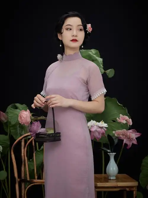 繁莳 紫烟 2022年原创复古显白修身显瘦温柔仙女薄纱平裁旗袍