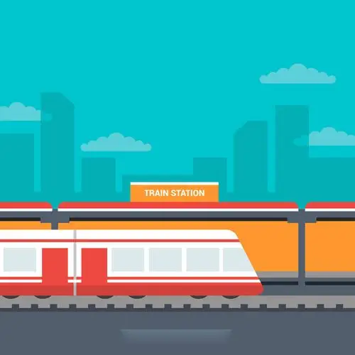 手绘扁平风格现代火车站矢量素材