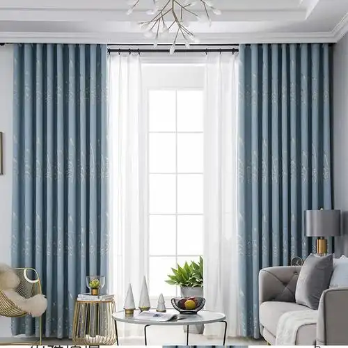 客厅窗帘成品大气新中式主卧室年新款流行遮光带杆一整套