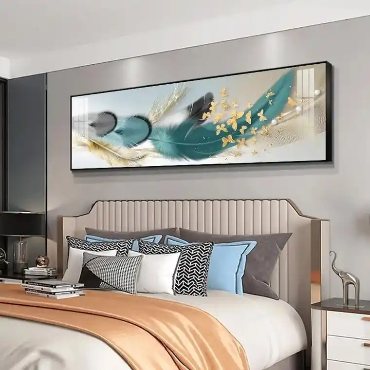 卧室装饰画现代简约温馨主卧房间挂画羽毛画酒店床头画2022年 - 抖音