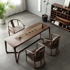 北美黑胡桃木新中室茶桌椅组合实木现代简约禅意茶台茶室白蜡木