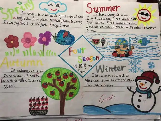 fourseasons三年级英语配图作文