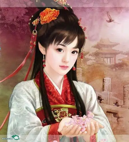 求手绘古装红衣女图