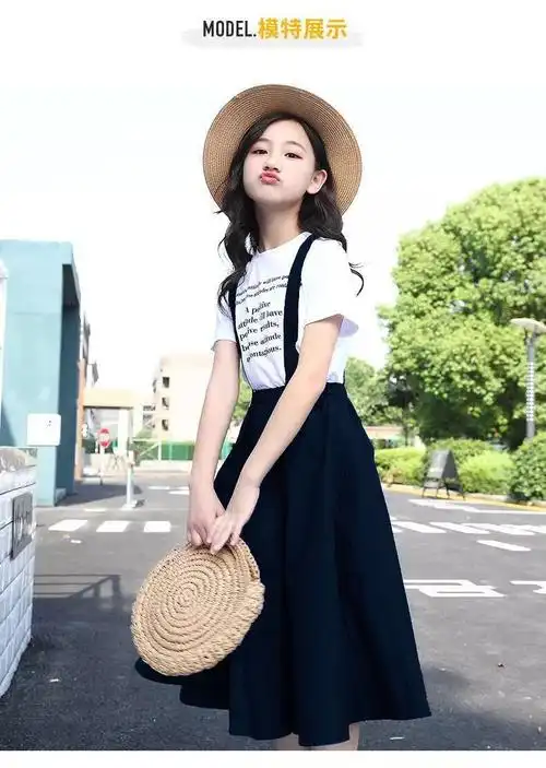 女童夏季背带裙新款中大童洋气套装裙8-16岁女孩子夏天穿的薄款两件套