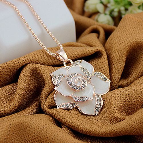 韩国百搭长款毛衣链项链衣服女款配饰品挂件挂坠百搭山茶花挂饰潮