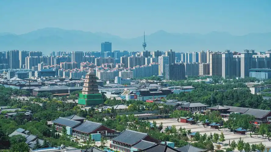 鸟瞰西安大雁塔广场