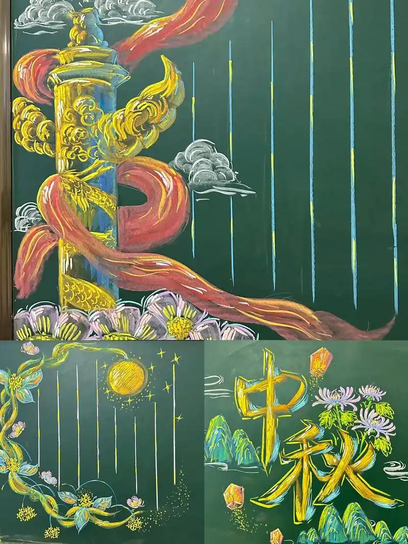 粉笔画(黑板报步骤图版)谁要的步骤图版呀  这三个放一起吧  - 抖音