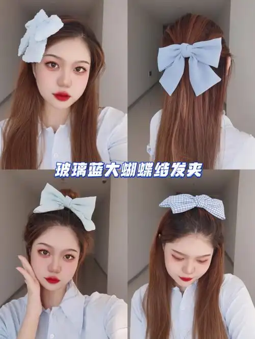 玻璃蓝大蝴蝶结发夹