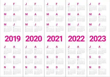 年 2019 2020 2021 2022 2023 月历矢量设计模板, 简洁整洁的设计照片