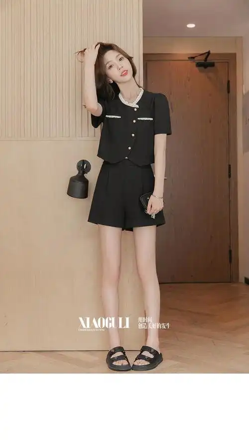 小香风上衣短裤女2025夏短裤套装气质显瘦高档清新通勤百搭两件套