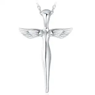 925纯银天使翅膀项链女锁骨链十字架守护天使吊坠送女友生日礼物