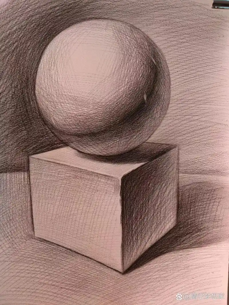 素描入门必学正方体 球体的几何组合 正方体 球体的几何体组合 绘画
