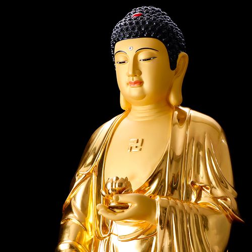 台湾手工贴金西方三圣铜像摆件纯铜阿弥陀佛站像摆件