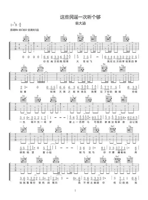 歌曲串烧这些民谣一次听个够吉他谱c调吉他弹唱谱