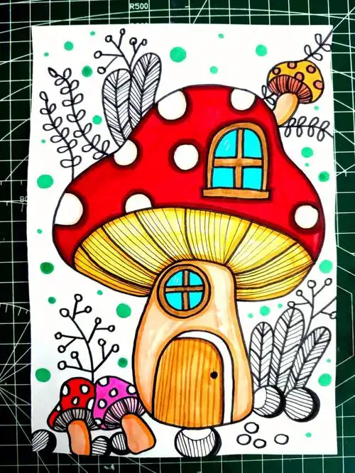 漂亮的蘑菇屋儿童创意美术
