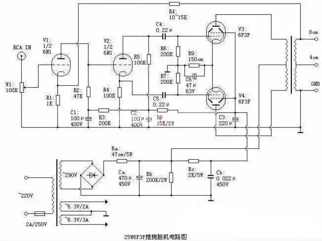 6p3p推挽胆机电路(功率25w)